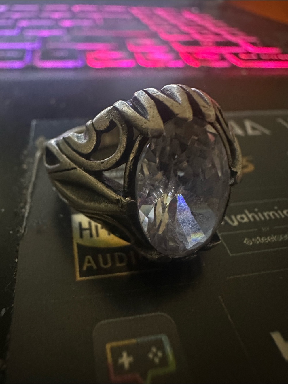 Men's solid Silver Zircon Gemstone ring